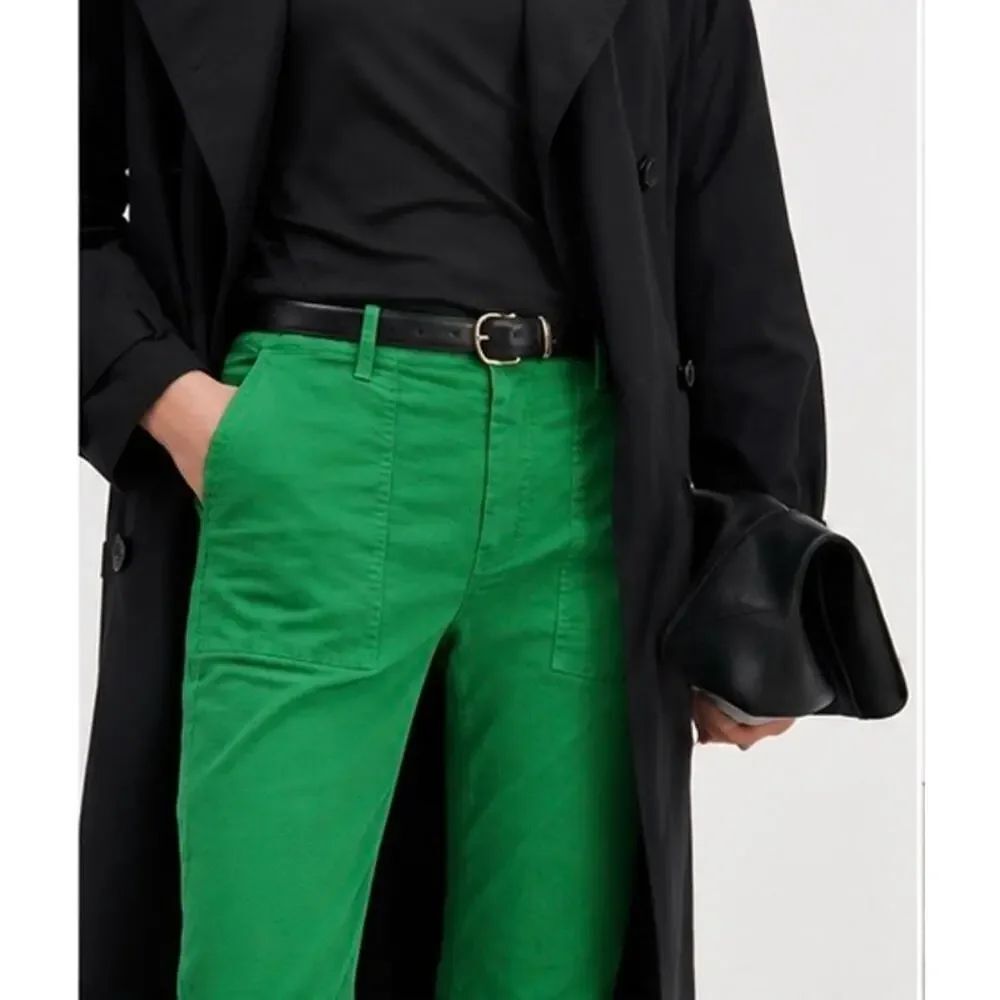 Nili Lotan Jenna Pants US 8 Kelly Green Raw Hem Utility Stretch Cotton - Picture 2 of 8